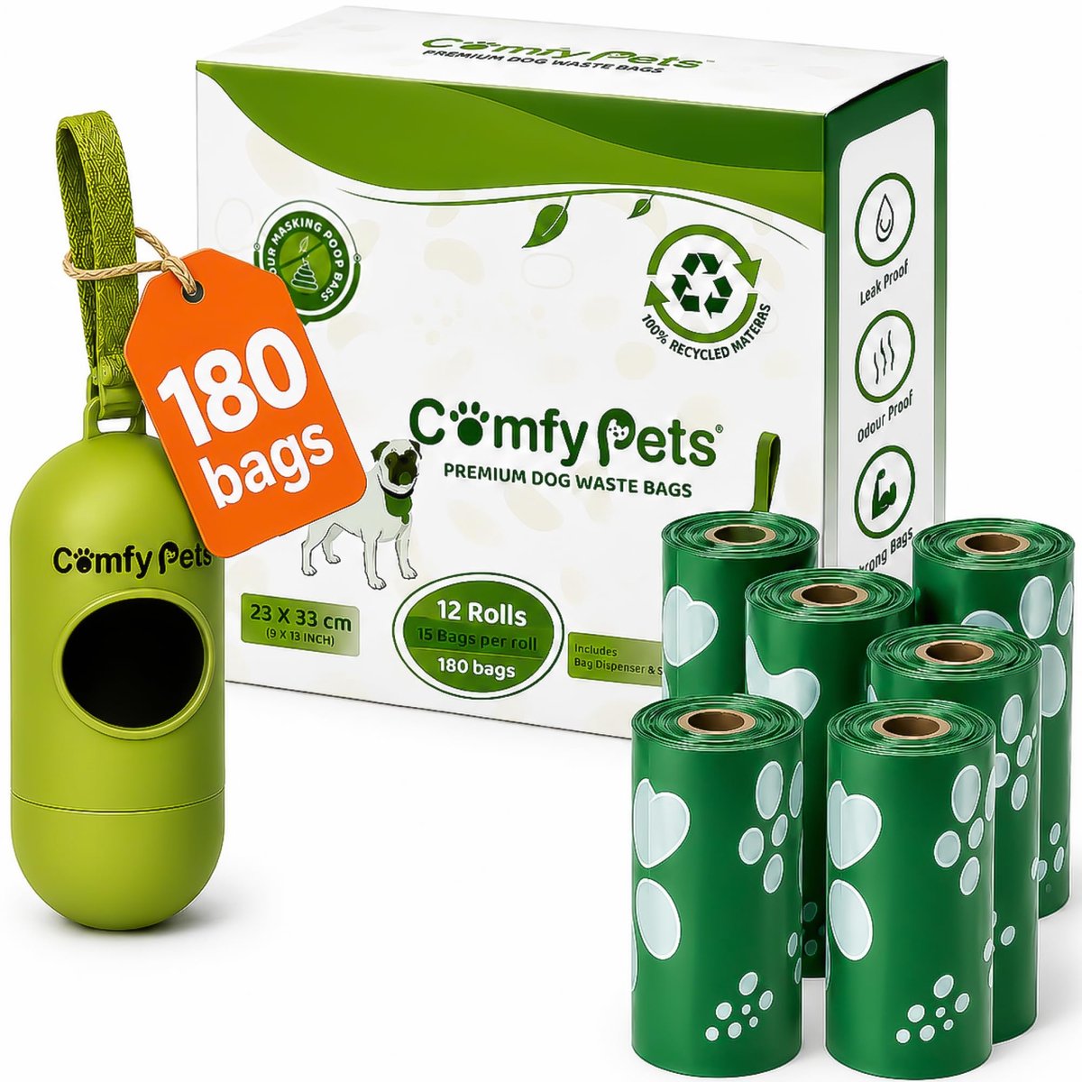 Comfy Pets Poepzakjes met dispenser en navulrollen, gegarandeerd lekvrij, extra dikke afvalzak voor honden en katten - ShopVlot