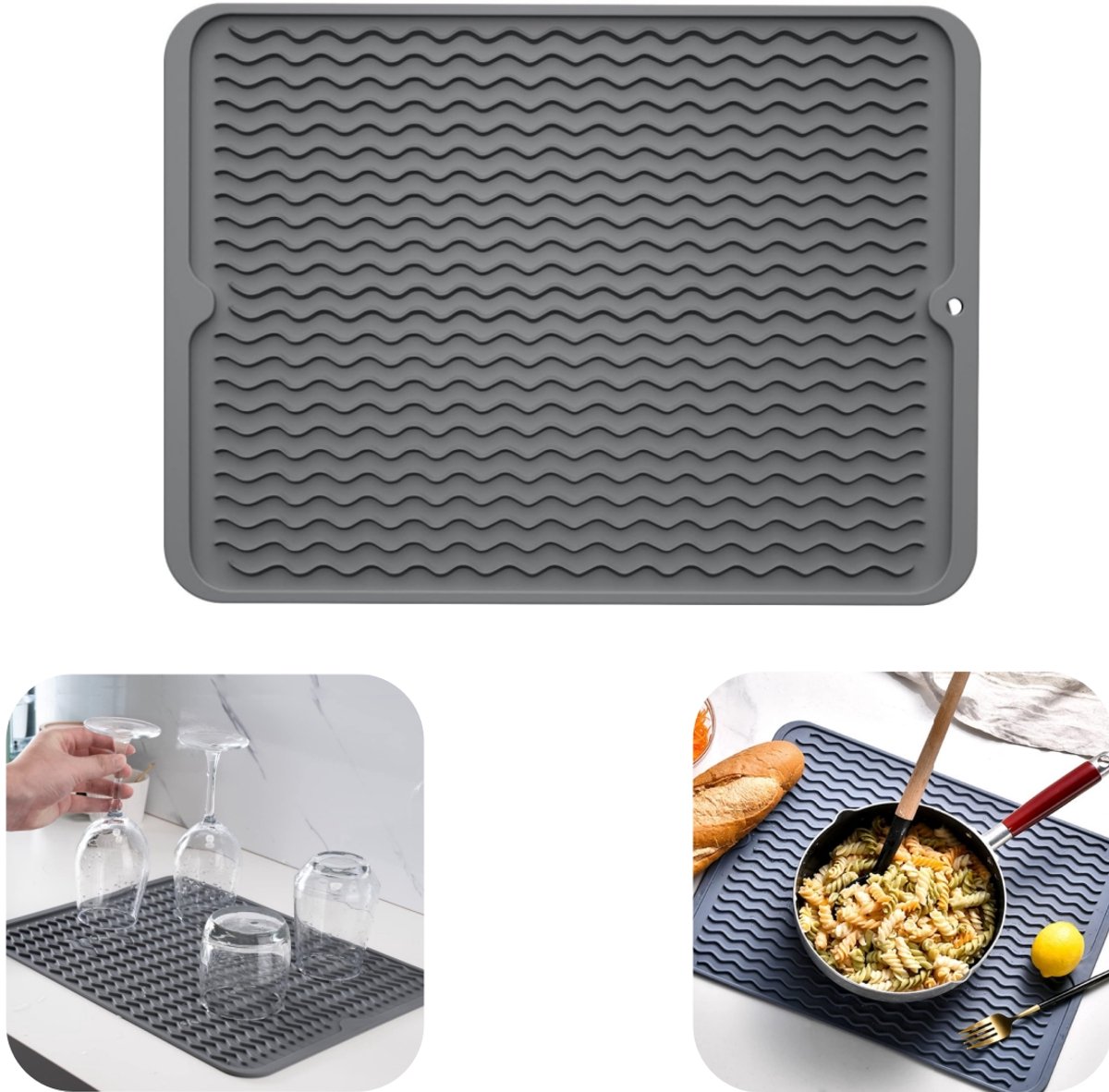 Droogmat - siliconen mat - antislipmat - hittebestendige mat - gemakkelijk schoon te maken - bestand tegen hoge temperaturen - sneldrogend - accessoires voor thuis - geschikt voor gootsteen, beker, aanrecht (grijs, 40*30cm)