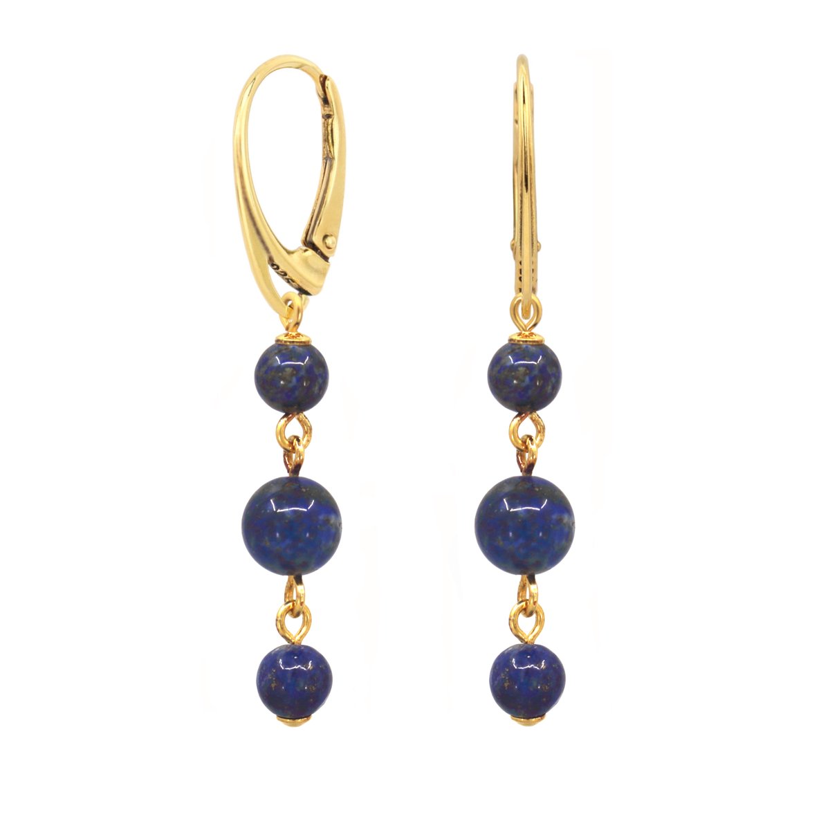 ARLIZI 2515 Oorbellen lapis lazuli kralen oorhangers - verguld - 5 cm
