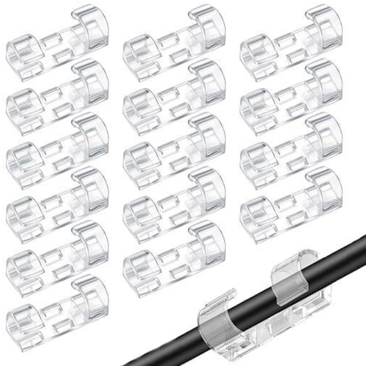 GELLDG 120 Stuks Kabelbeugel - Kabelorganisator - Zelfklevende Kabelklemmen 30x11mm - Snel en Gemakkelijk Aanbrengen en Verwijderen - Geschikt voor Kantoor Thuis Auto en Werkplek - Kunststof - Transparant