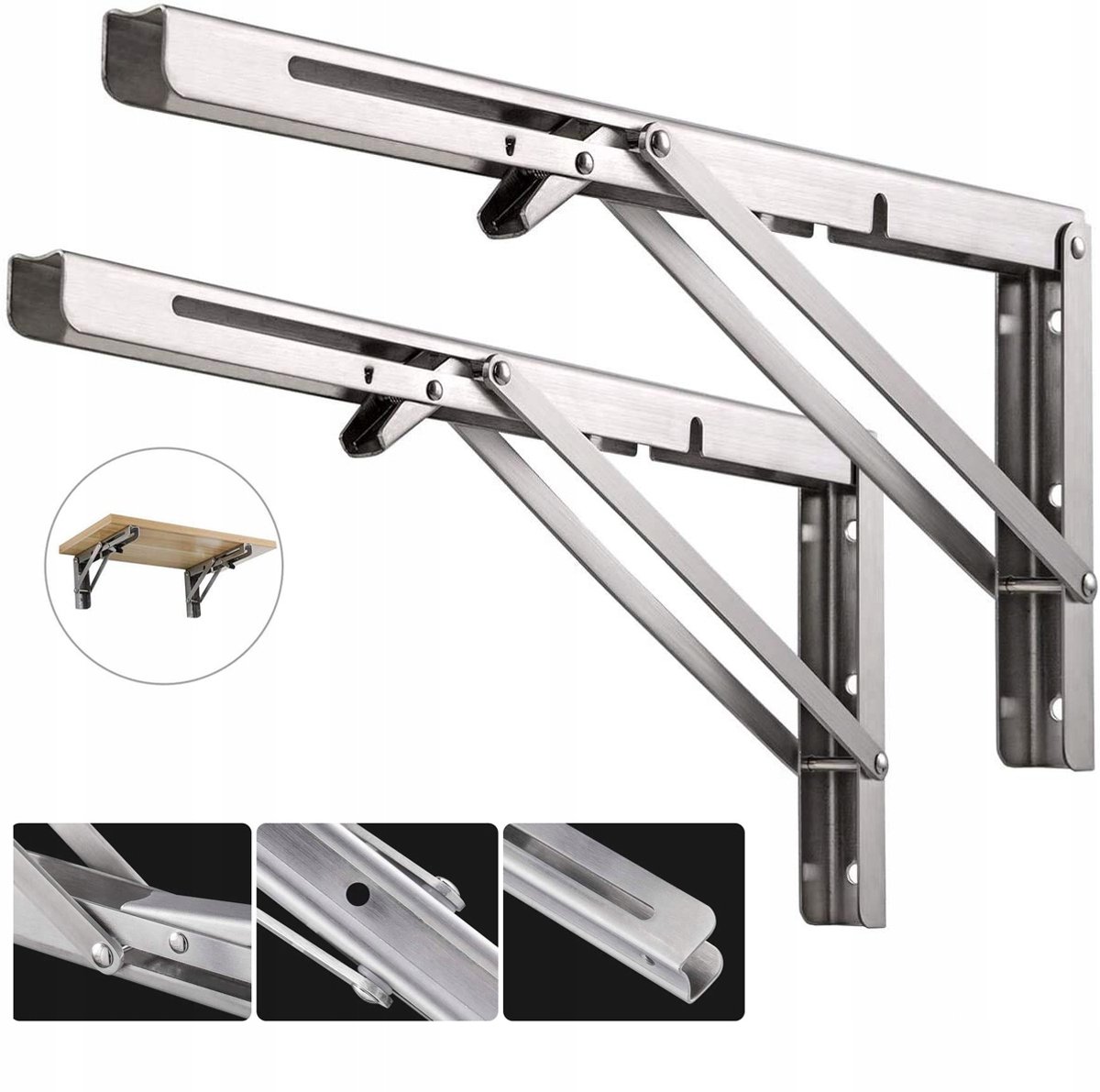 2x Opvouwbare Console Steunen RVS 50cm, 150kg Draagkracht