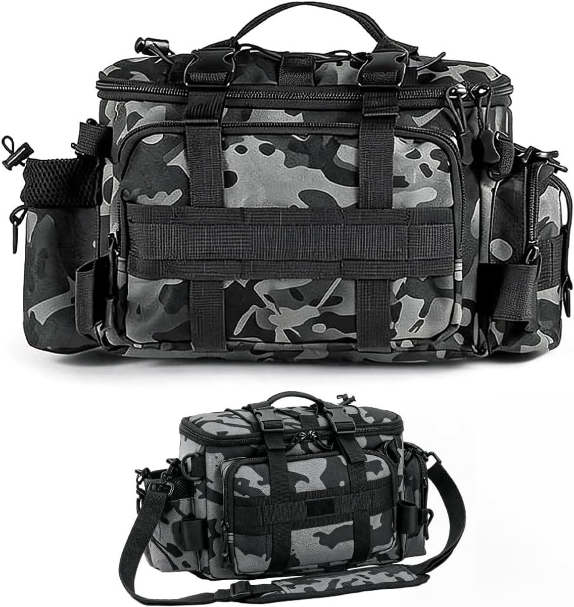 Visrugzak, camouflage, 5 l, waterdichte vistas met koelvak en aasvak, 4-in-1 visrugzak, schoudertas, heuptas - ShopVlot