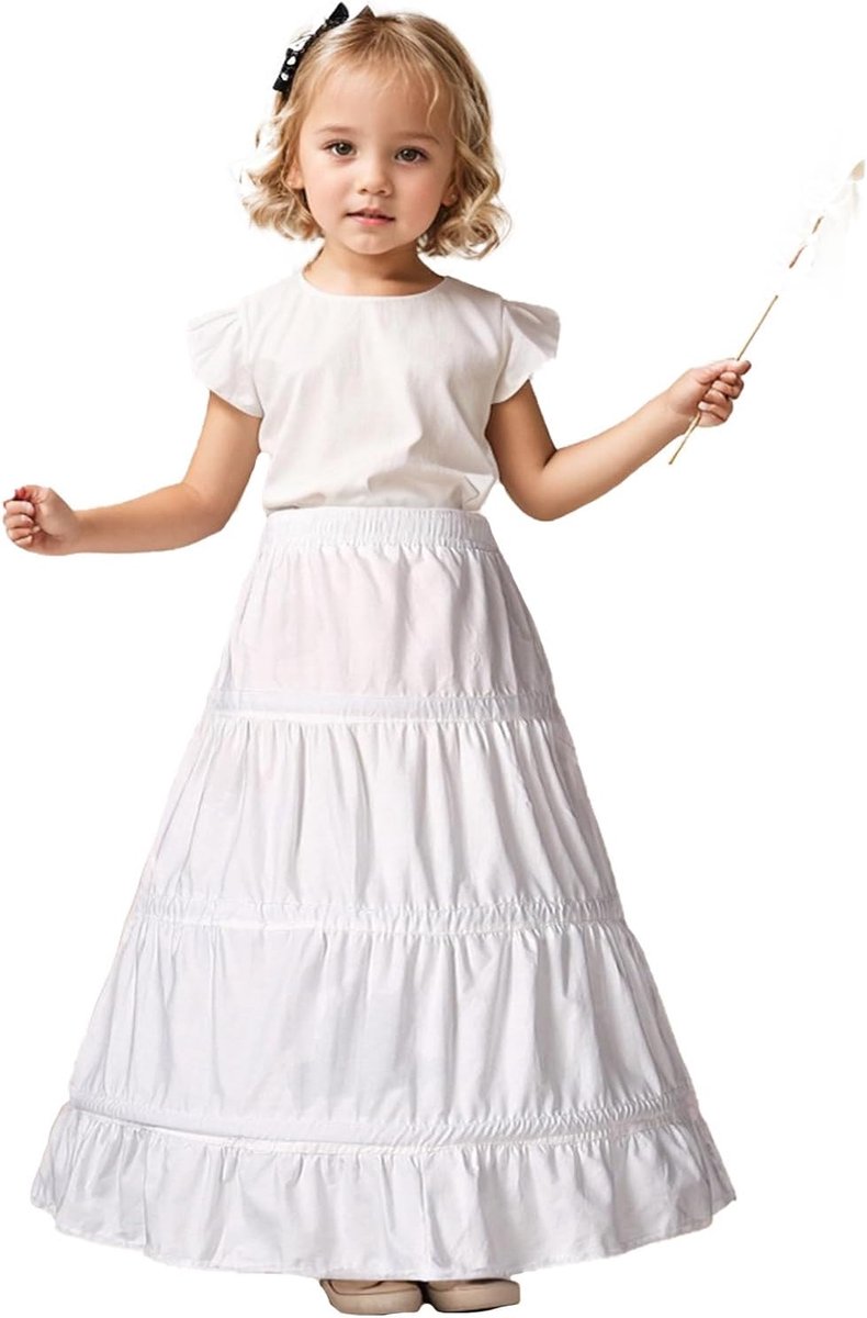 BEAUTELICATE hoop skirt girls underskirt kids petticoat long 100% cotton A-line crinoline skirt ivory 2 3 4 rings for - ShopVlot