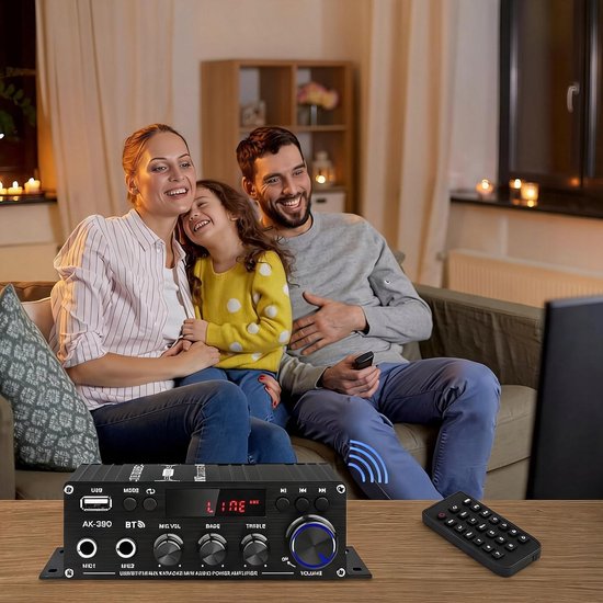 Mini Bluetooth Versterker - Stereo Audioversterker 2.0 - Bluetooth 5.0 - 40W × 2 - 2 Microfooningangen - FM Radio met USB/AUX/RCA en Afstandsbediening - Voor Muziek, Thuisbioscoop en Karaoke — afbeelding 2