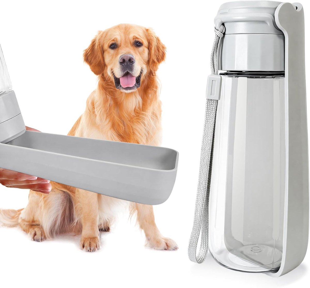 KZQ Opvouwbare Drinkfles Voor Honden, 550 Ml, Grijs, Draagbaar Voor Reizen En Wandelen