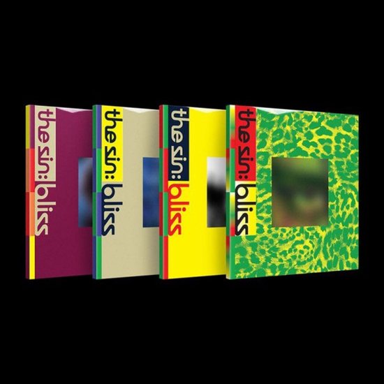 Vier cd-hoesjes op een rij met de tekst 'the sin: bliss'. Variërend in kleur van paars, geel, rood tot groen met diverse patronen.