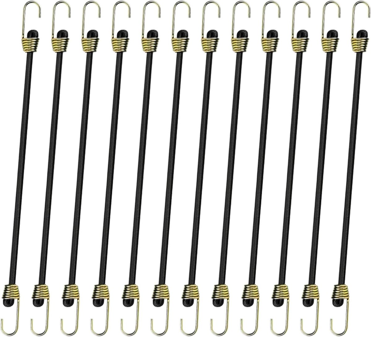Set van 12 Elastische Spanbanden - Zwarte Latex Spankoorden met Haken - Multifunctionele Bungee Koorden voor Camping en Tenten - Stevige Opbergbanden voor Organisatie en Bundelen