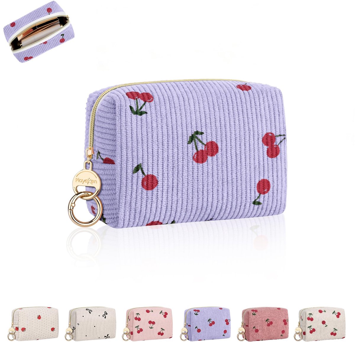 Mini-toilettas dames 10 x 5 x 8 cm - fluweel - geribbeld - ideaal voor onderweg - ShopVlot