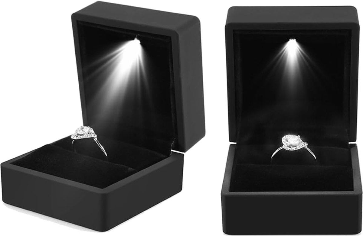 LED-ringdoos met verlichting - zwarte ringdoos - voor huwelijksaanzoek - stijlvolle presentatie - ShopVlot