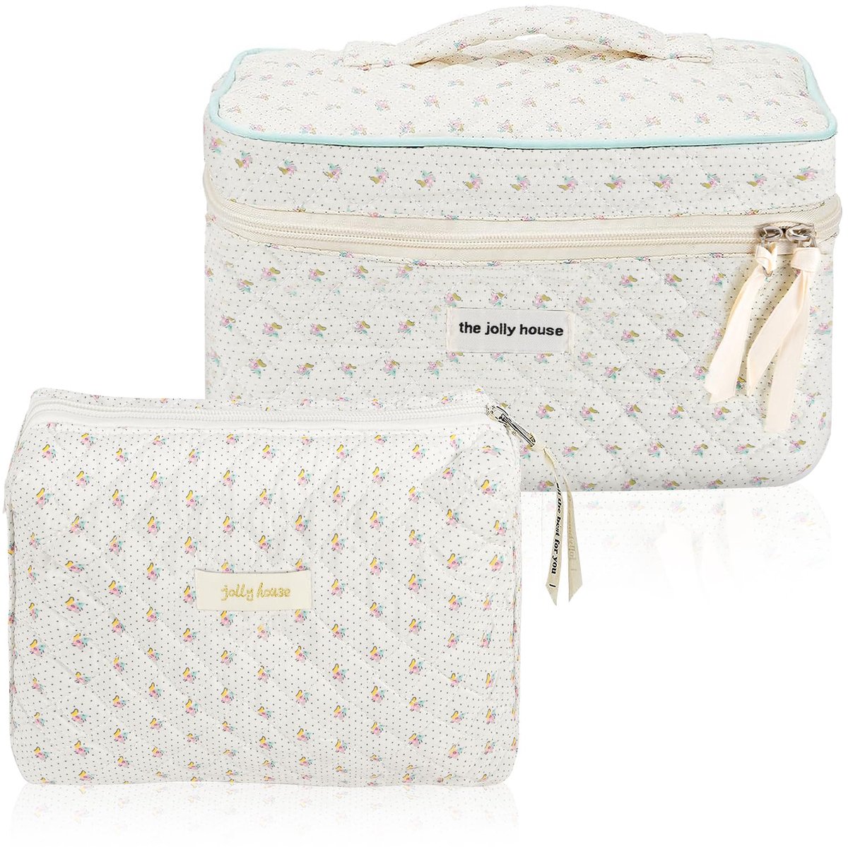 Make-uptas grote capaciteit - katoenen toilettas - bloemen design - ideaal voor onderweg - ShopVlot