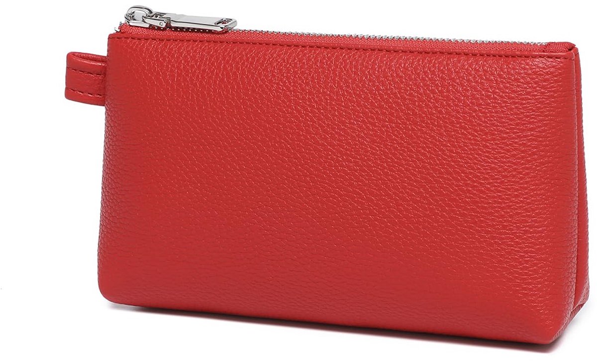 Make-uptas kleine portemonnee - lederen cosmetica - granaatappelrood - stijlvol en praktisch - ShopVlot