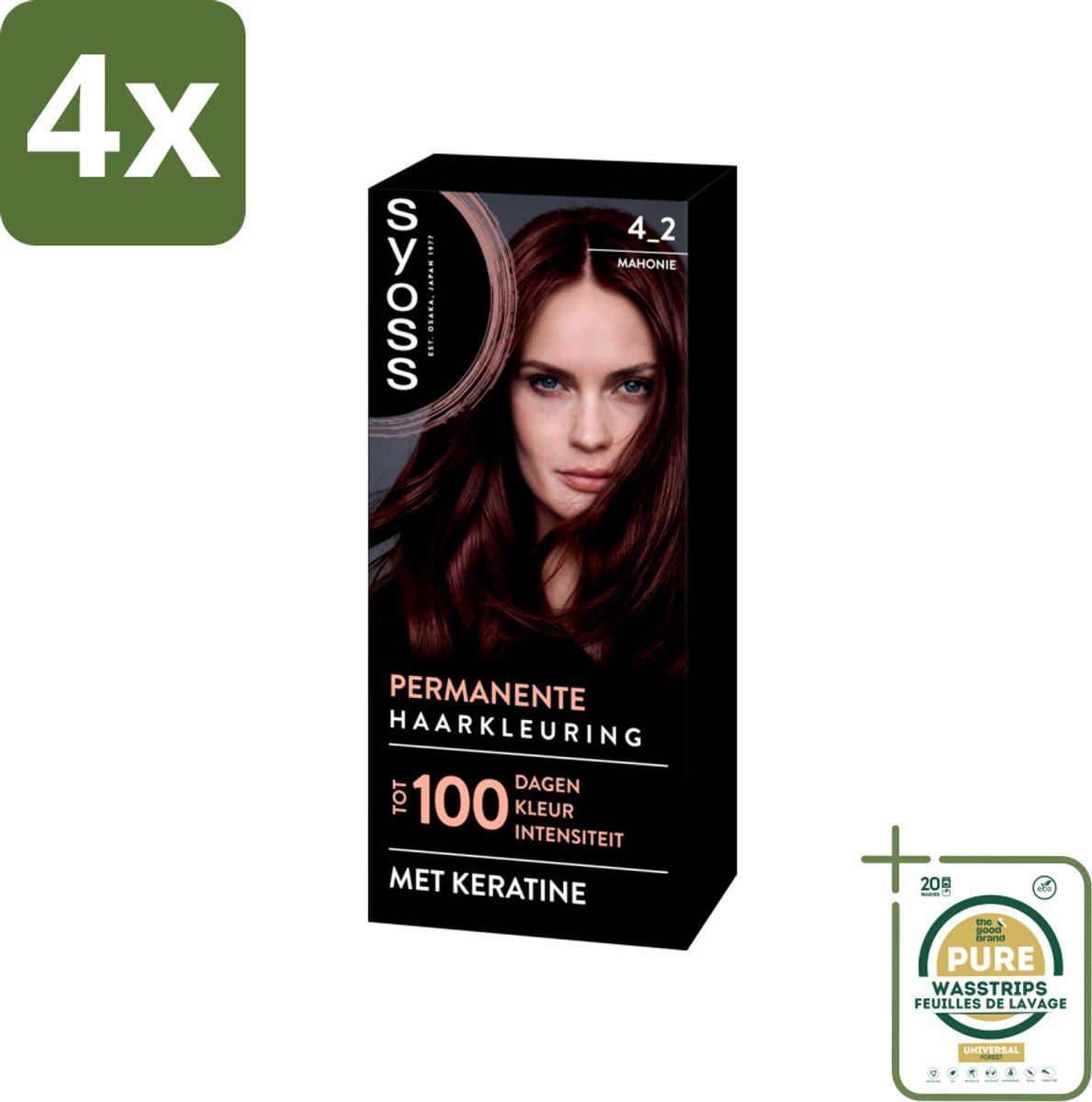 SYOSS - Coloration 4-2 Mahonie - Haarverf - Grijsdekking - Vermindert Haarbreuk - Voordeelverpakking - 4 stuks - Grijsdekking - Professionele kleur