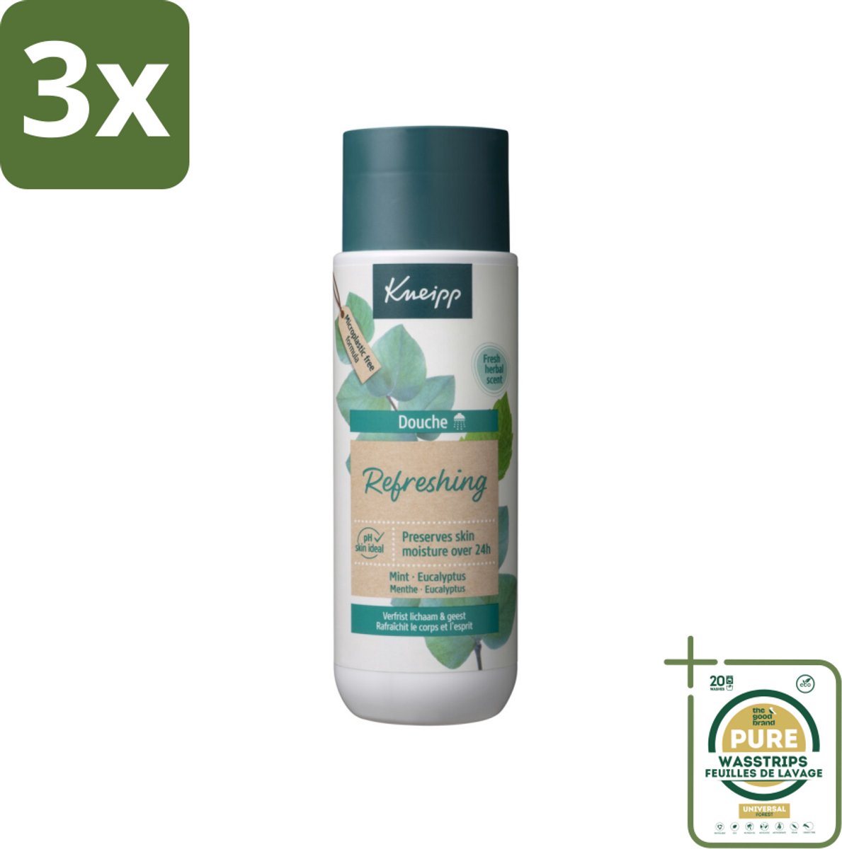3 x Kneipp - Douchegel - Refreshing - Mint Eucalyptus - 200 ml - Grootverpakking - Douchegel Mint Eucalyptus - Verfrissend Douchegel - Natuurlijke Douchegel - Zeepvrije Douchegel - Huidverzorgende Douchegel
