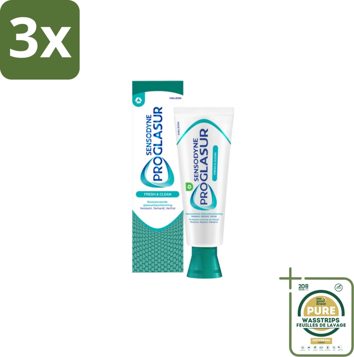 3 x Sensodyne - Tandpasta - Proglasur Fresh & Clean - Frisse Mond - 75 ml - Grootverpakking - Tandpasta - Glazuurbescherming - Fluoride - Frisse Mond - Cariës Bescherming