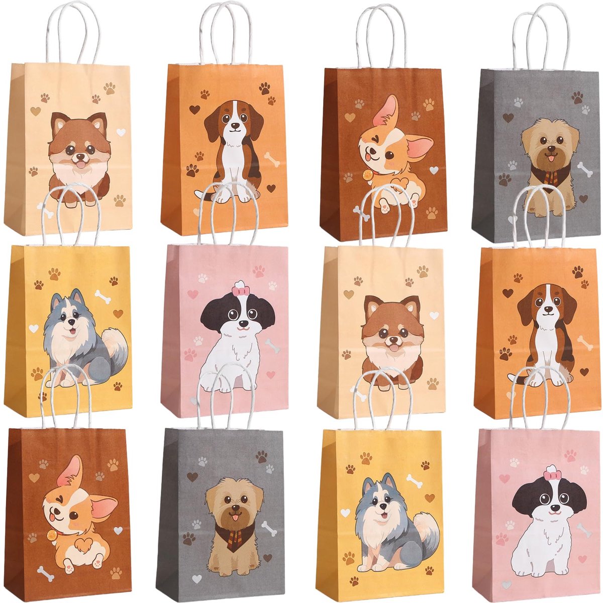 Hondencadeautasjes 12 stuks - Papieren zakjes met handgrepen - Geschenkzakjes voor huisdieren - ShopVlot