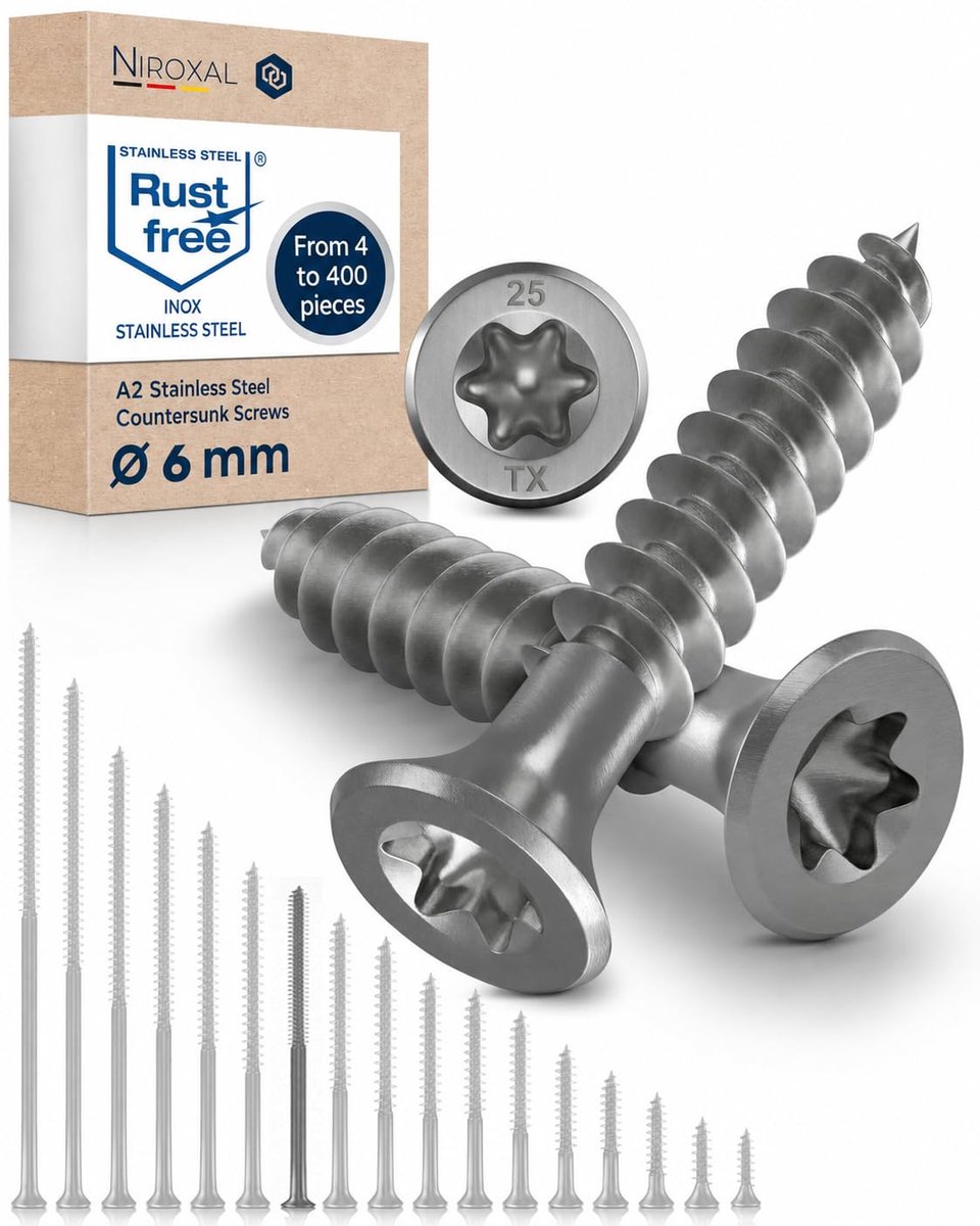 TORX houtschroeven 6x80 mm - V2A roestvrij staal - verzonken kop - ideaal voor houtconstructies - ShopVlot