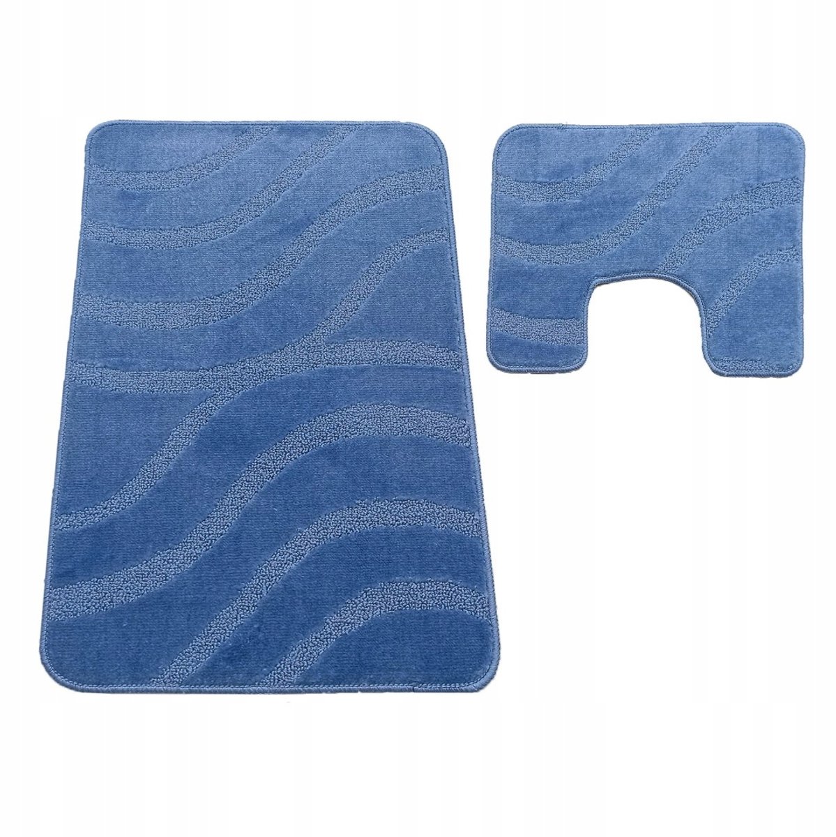 Nieuwe Blauwe Badkamermatten Set met WC-uitsparing - 50x80 & 40x50 cm