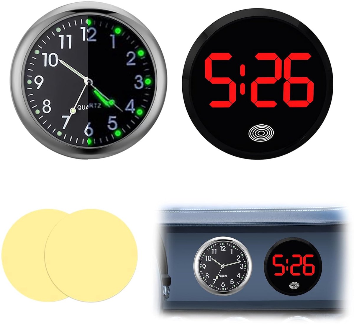 Auto Klok 2 Stuks - Aanraakscherm en Handmodel - LED Display - Stijlvolle Tijdweergave voor Auto - ShopVlot