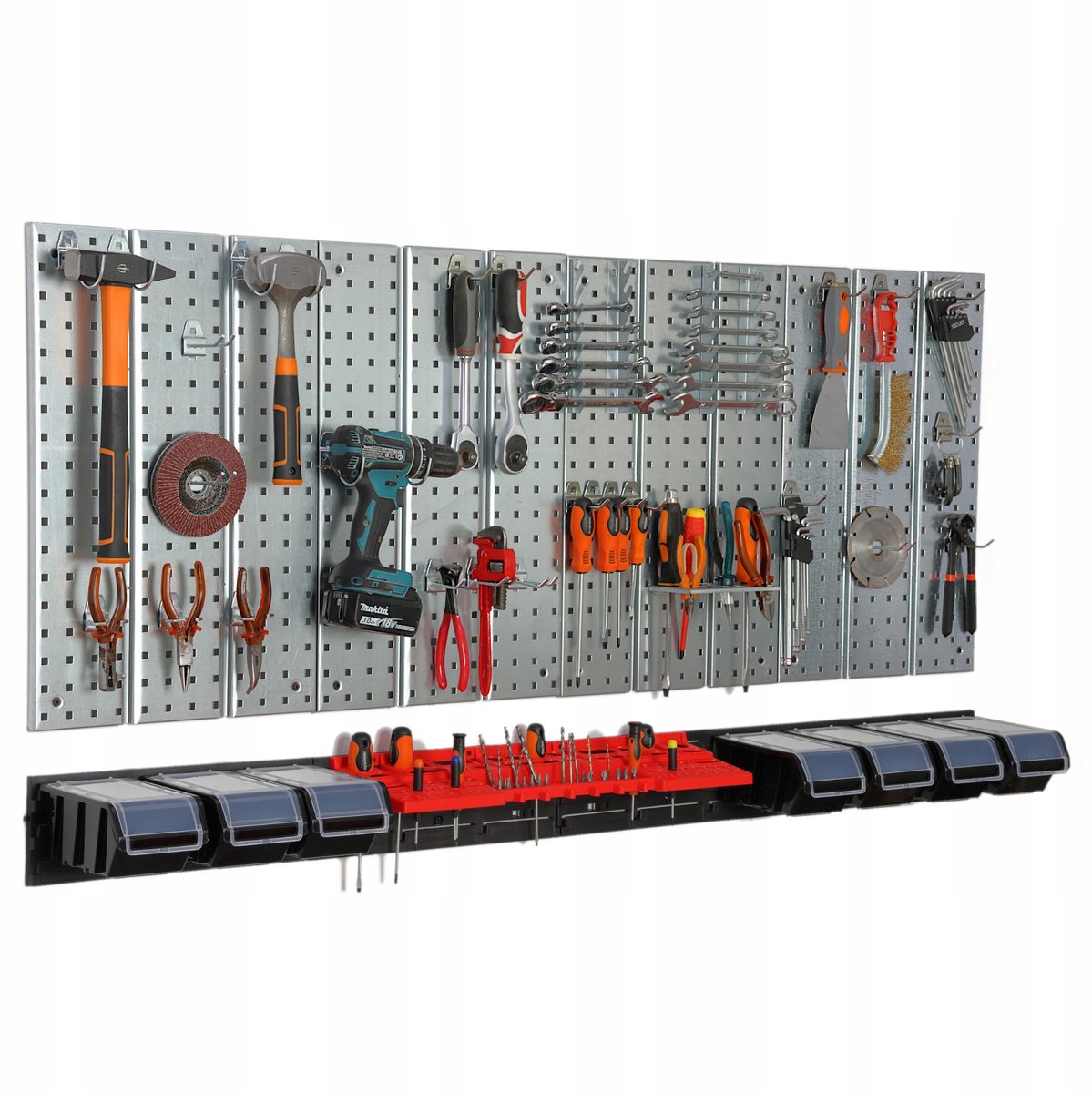 Gereedschapswand Metaal 156x71.3 cm met 7 Bakken & Plank
