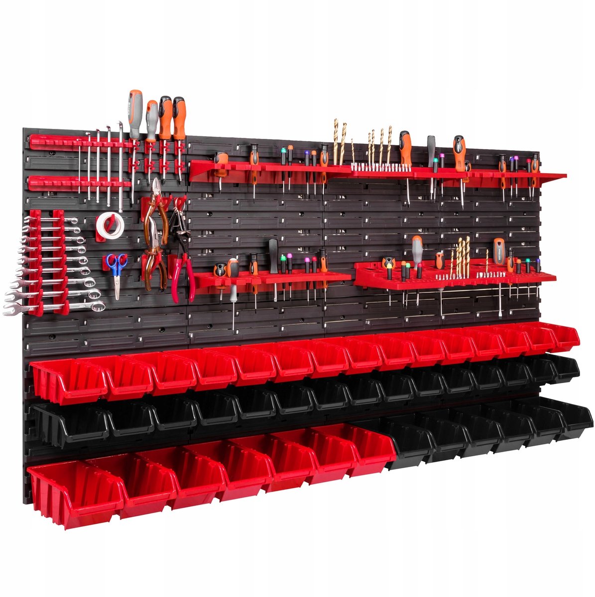 Werkplaatsgereedschapbord 156x78cm met 43 bakjes en ophangsystemen