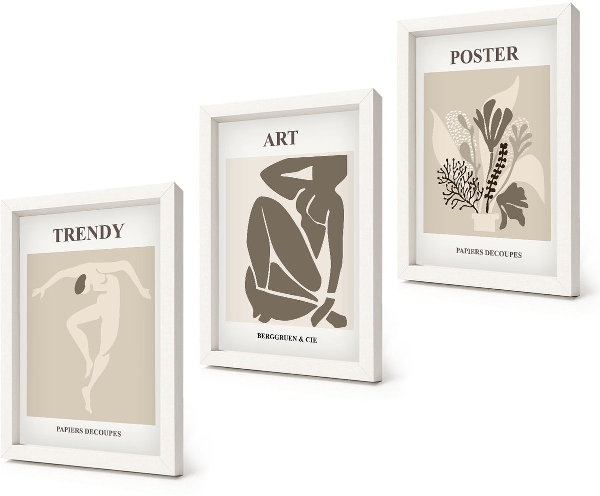 Coloray 3-Delige Schilderij Set - Mensfiguren met planten van Henri Matisse - 20x30 - Moderne Wanddecoratie - Slaapkamer - Interieur Decoratie
