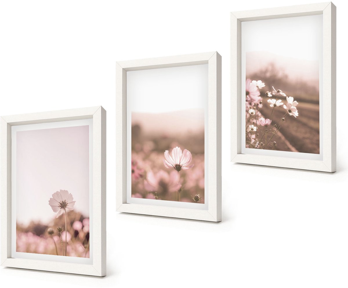 Coloray 3-Delige Schilderij Set - Wilde bloemen in de weiden in een romantisch zomerlandschap - 20x30 - Muurdecoratie - Wanddecoratie - Hal - Decoratieve Schilderijen