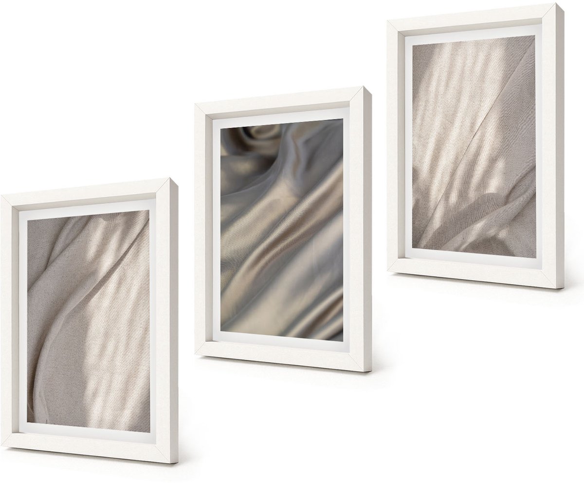 Coloray 3-Delige Schilderij Set - Natuurlijke textielstructuren van dichtbij - Boho - 20x30 - Wanddecoratie - Schilderijen Set - Interieur - Decoratieve Schilderijen