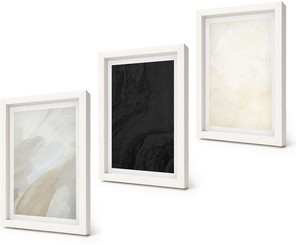 Coloray 3-Delige Schilderij Set - Structuren in verschillende tinten minimalisme - 20x30 - Wanddecoratie - Schilderijen Set - Kantoor - Woonkamer Decoratie