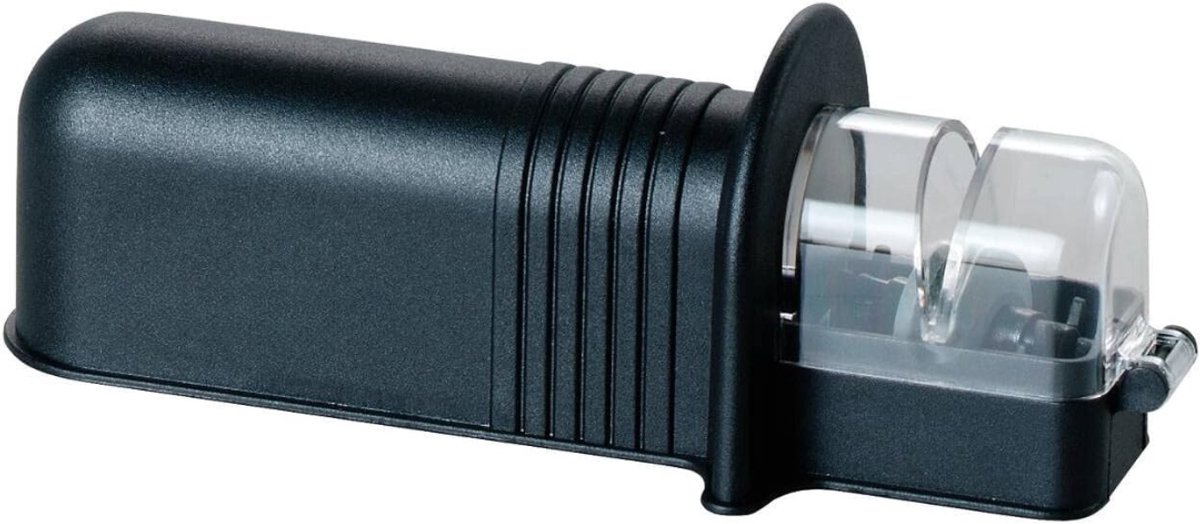 QUOVO® Rollende Messenslijper - Messenslijpsysteem – Keramisch Slijpsteen Rollend - Koksmes - Keuken Accessoires – Zwart - 15cm x 5cm x 6cm