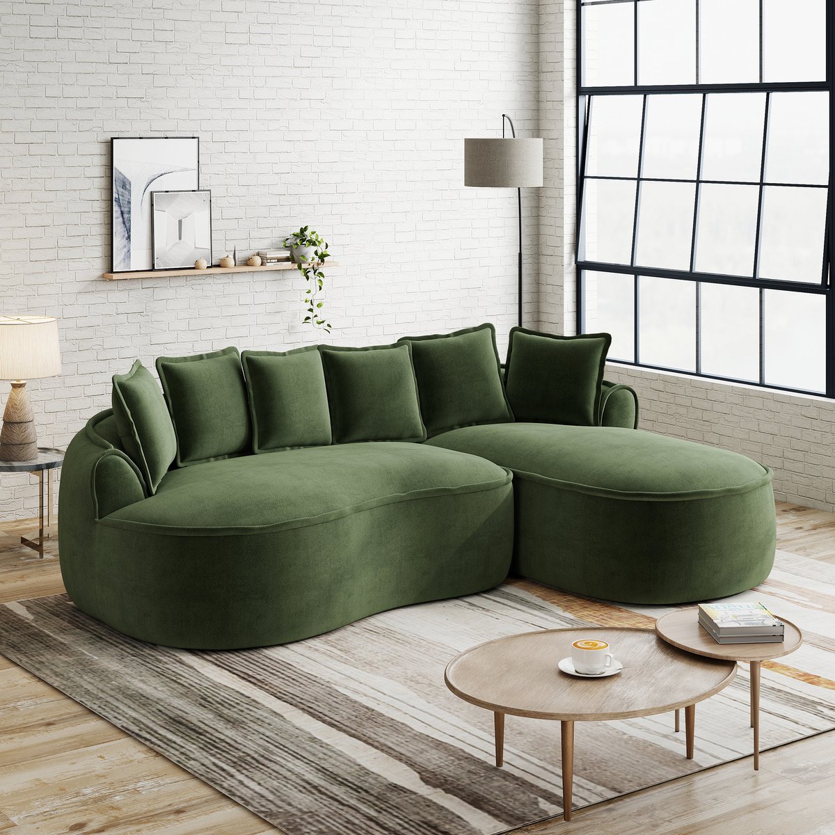 L-vormige frameloze modulaire bank - Woonkamer, diepe zit - 3-4 persoons - Groen - Geen montage, 122 cm chaise longue - Zachte chenille, 32D schuim - Inclusief kussens, 72 uur uitzetten