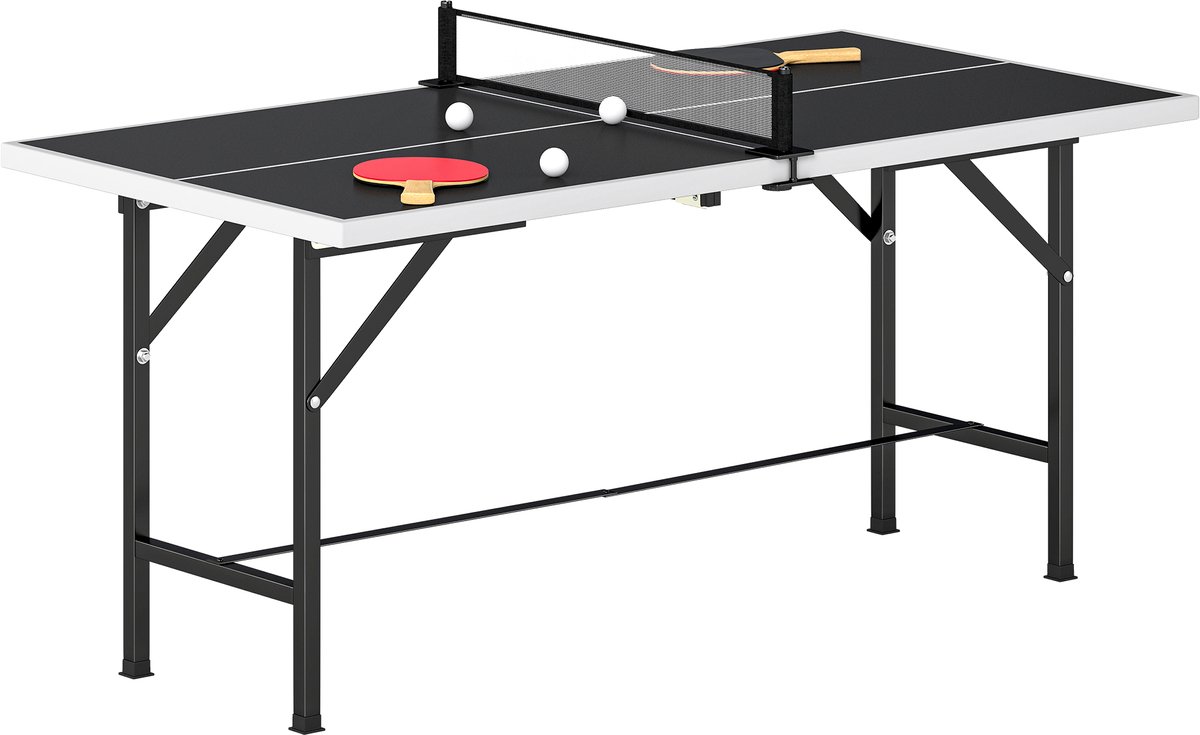 SPORTNOW Mini Tafeltennisset - MDF, Staal - 152 x 76 x 70 cm - Zwart