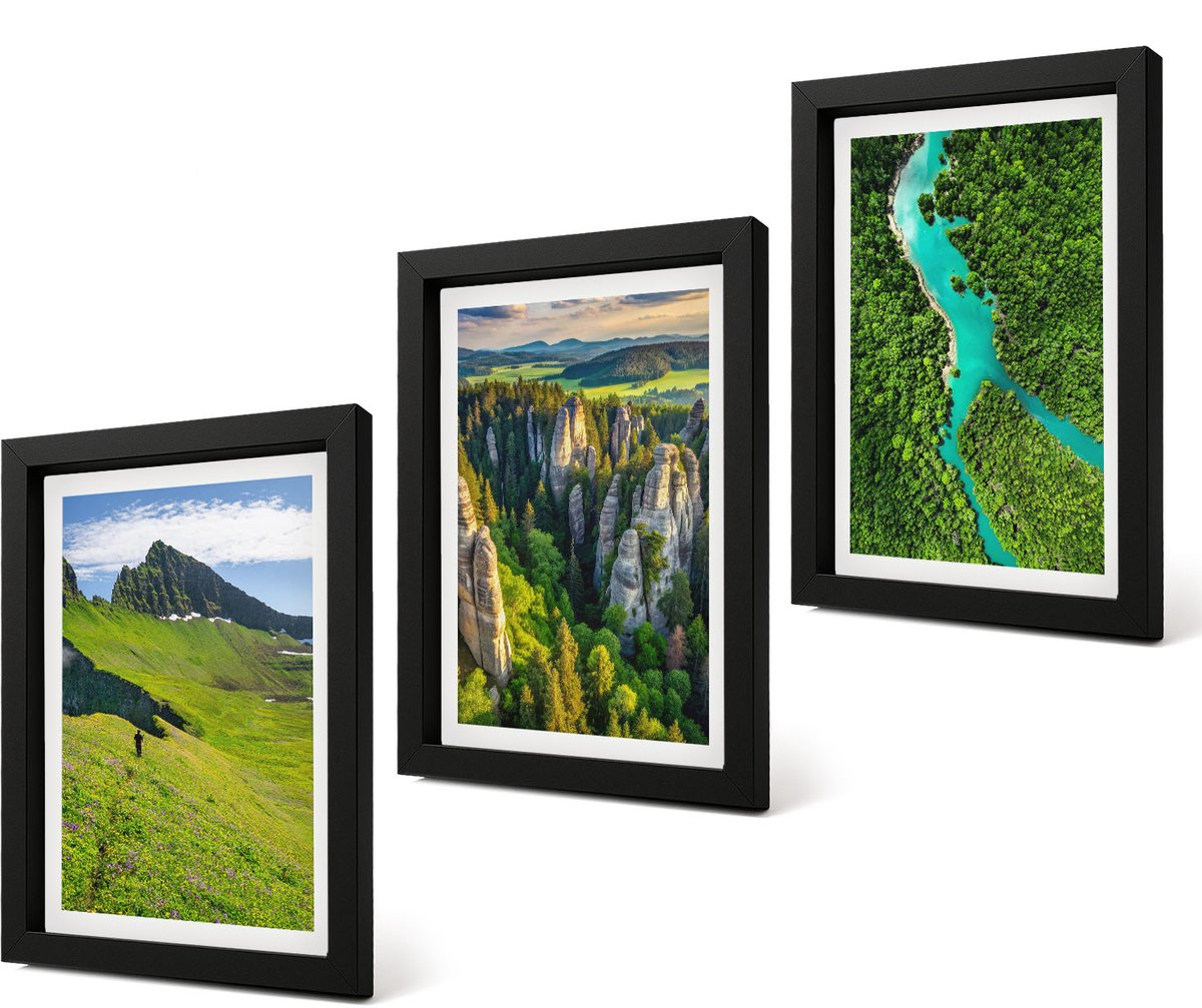 Coloray 4-Delige Schilderij Set - Groene berglandschappen met rivier en rotsen - 20 x 30 cm - Wanddecoratie - Schilderijen Set - Kantoor - Muurdecoratie