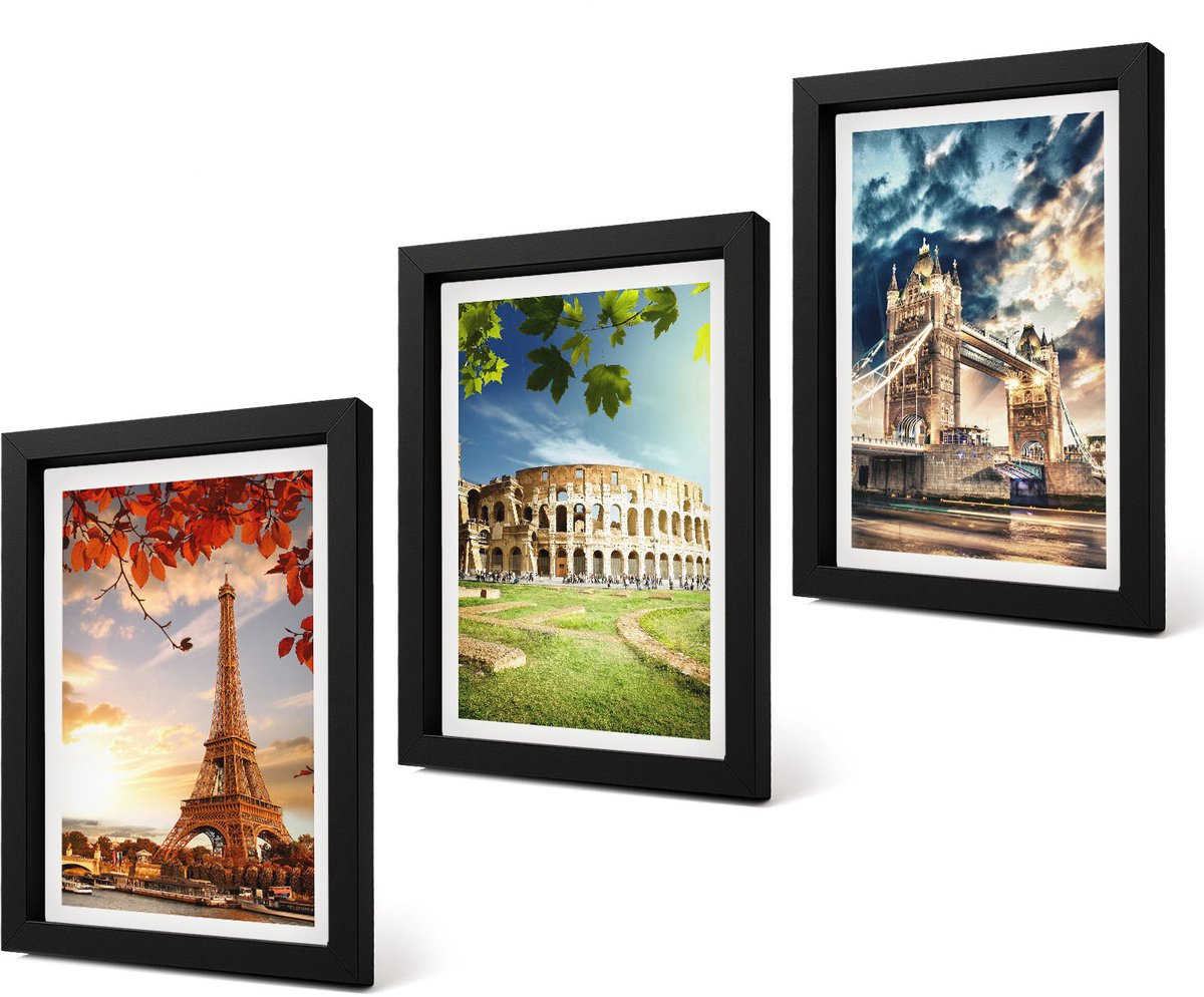 Coloray 4-Delige Schilderij Set - Monumenten van Europa in de warme kleuren van het landschap - 20 x 30 cm - Wanddecoratie - Schilderijen Set - Interieur - Interieur Decoratie