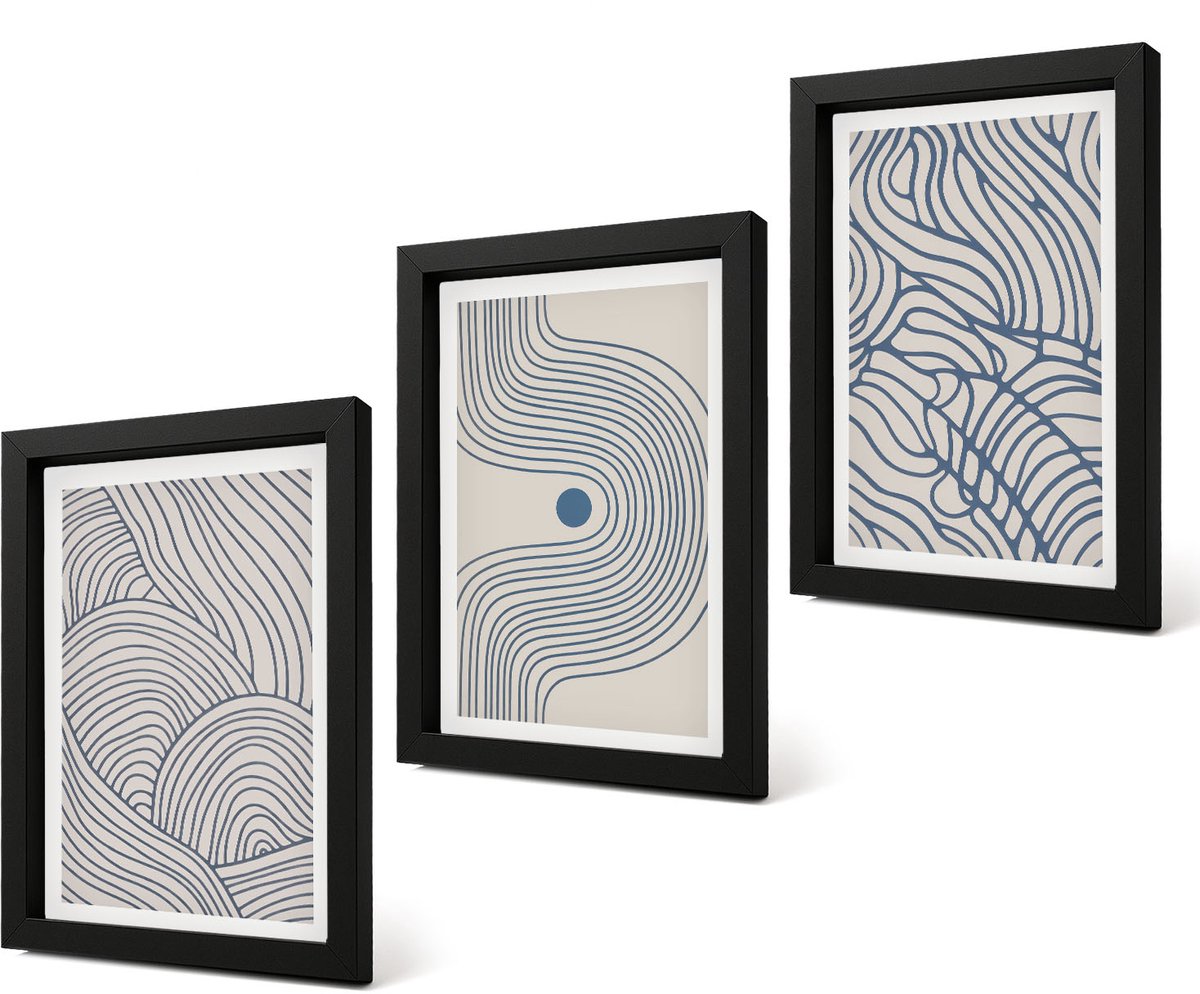 Coloray 4-Delige Schilderij Set - Abstracte decoratieve lijnen en golfvormen - 20 x 30 cm - Wanddecoratie - Woonkamer Decoratie - Decoratieve Schilderijen