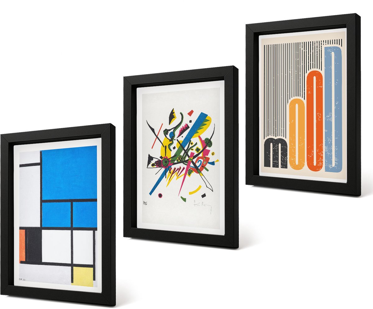 Coloray 4-Delige Schilderij Set - Abstracte moderne composities met geometrische vormen - 20 x 30 cm - Wanddecoratie - Schilderijen Set - Interieur - Woonkamer Decoratie