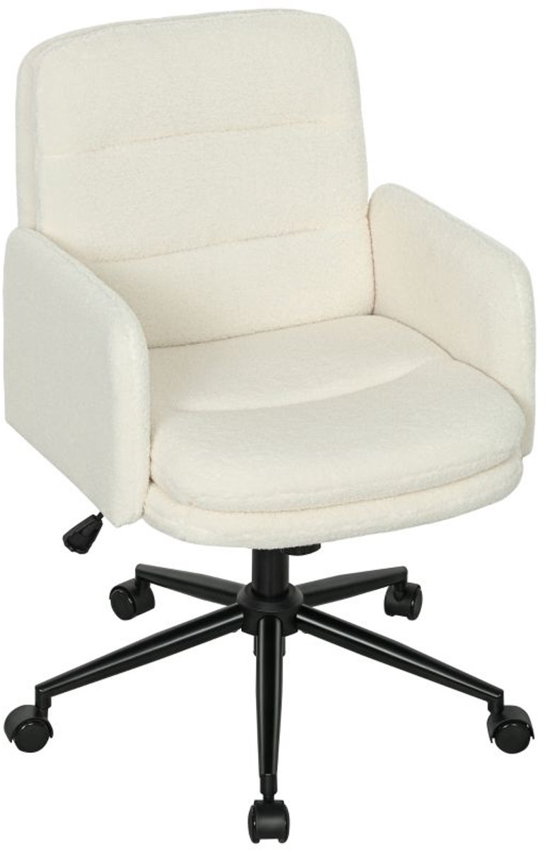 Crème Witte Bureaustoel 65 x 61,5 x 101 cm, Draaistoel met Armleuningen, Stoffen Bureaustoel, Ergonomische Computerstoel, Verstelbare Kantoorstoel met 5 Wielen, Schommelstoel voor Thuiswerkplek en Kantoor