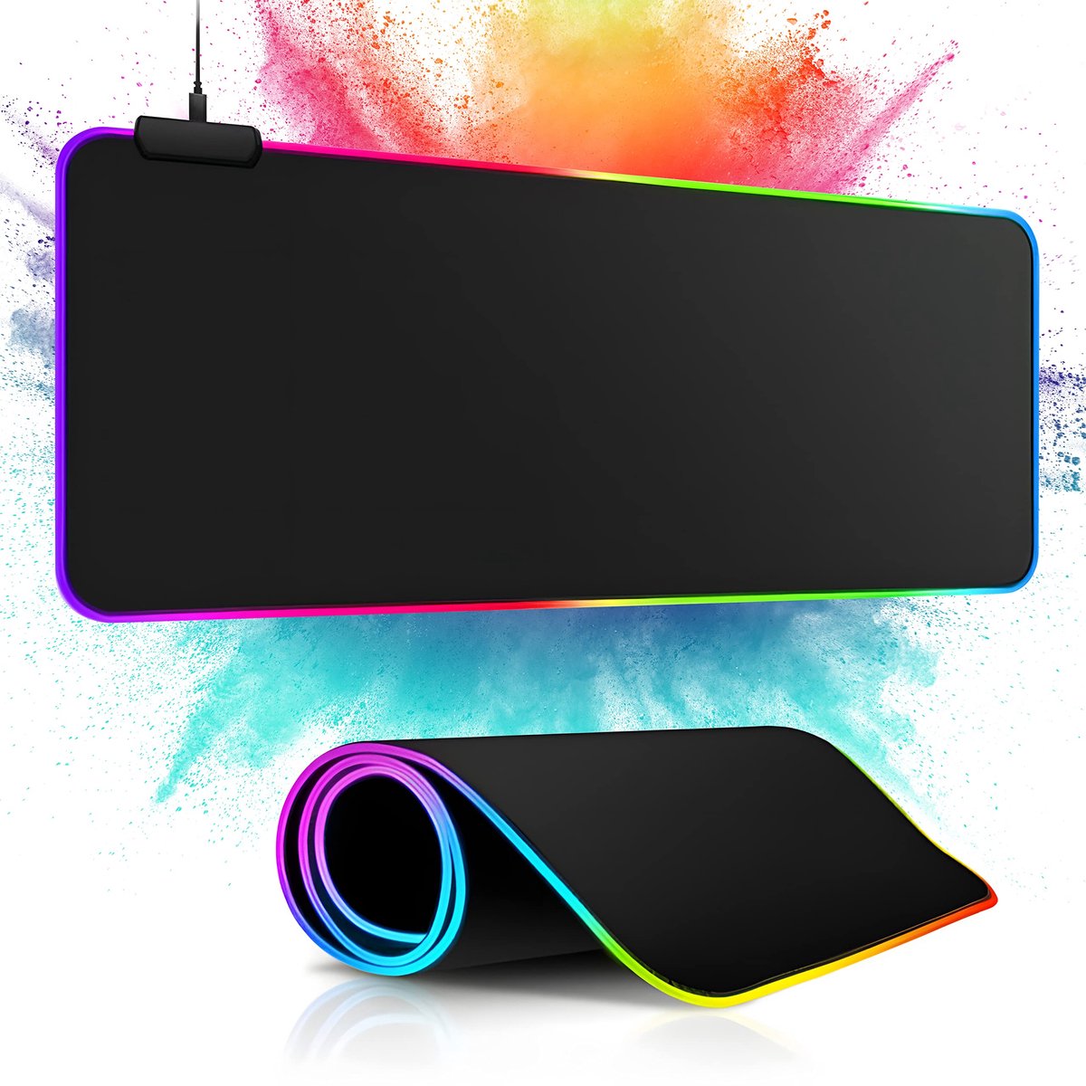 Famanu – Gaming muismat XXL, RGB gaming-muismat met antislip voor pc en laptop, 800 x 300 mm