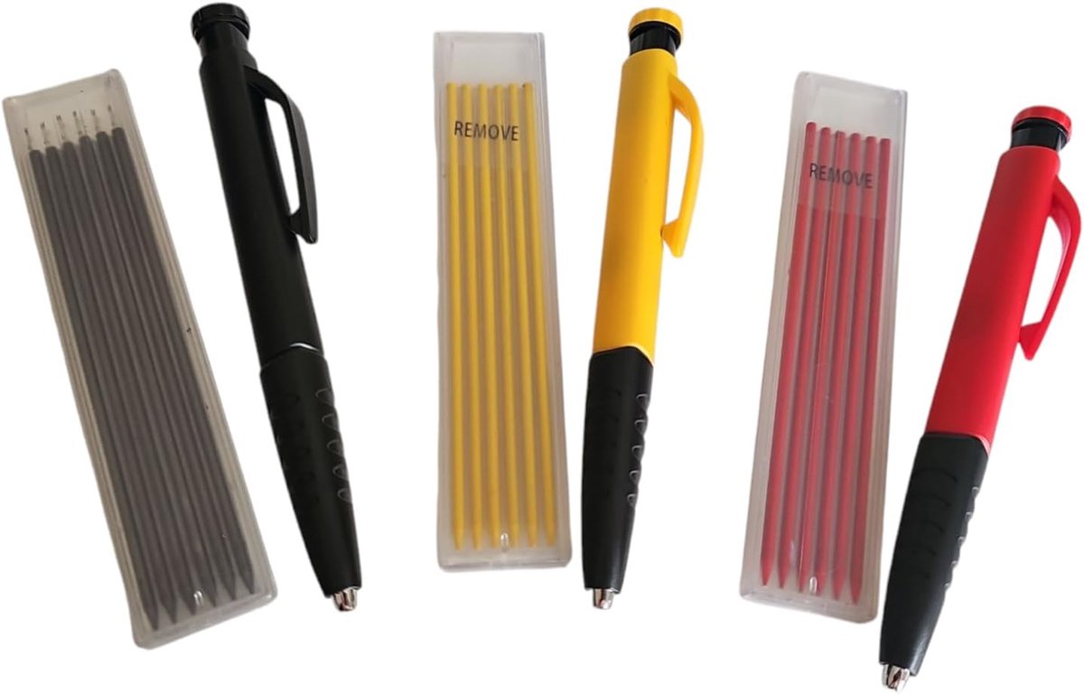 Set of 3 Carpenter Pencils with 7 Refills and Pencil Sharpener, Precision Tools for Wood and Hard Surfaces, for - ShopVlot