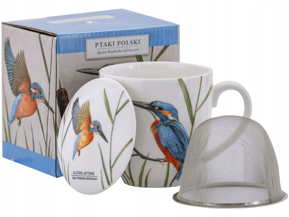 Porseleinen Mok 380ml met Zeef - IJsvogel - Collectie 'Vogels van Polen'