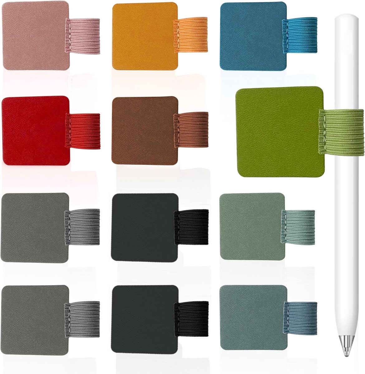 Penhouder 12 Stuks - Zelfklevend Lederen - Rechthoekig - Ideaal voor Notebooks - ShopVlot