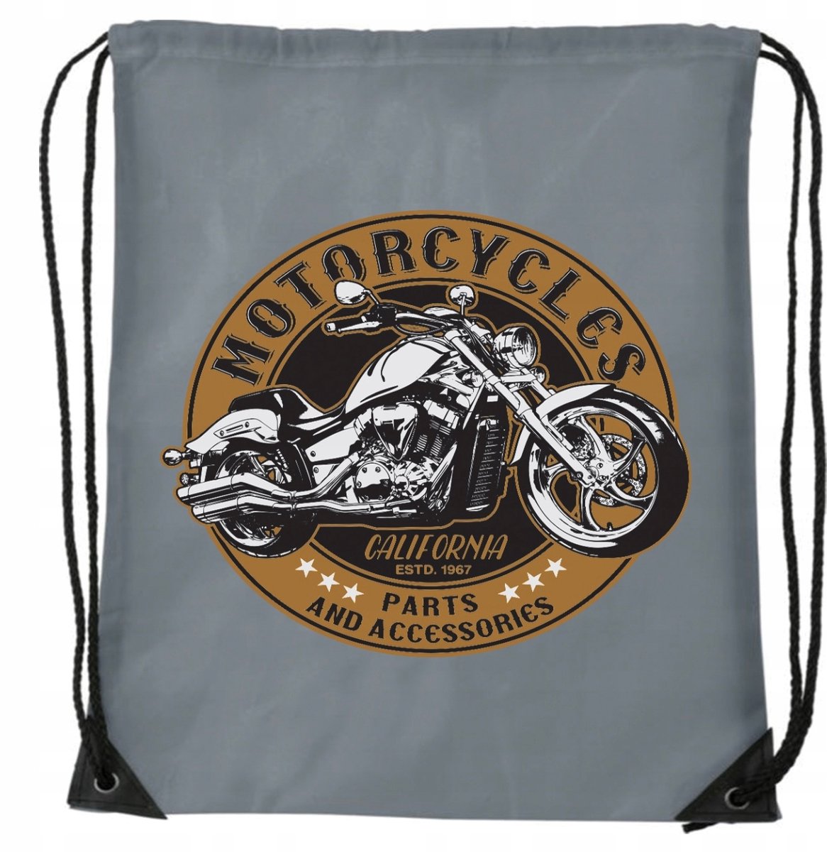 Grijze Rugzak Tas met Harley Davidson Print - Sport, School, Gym