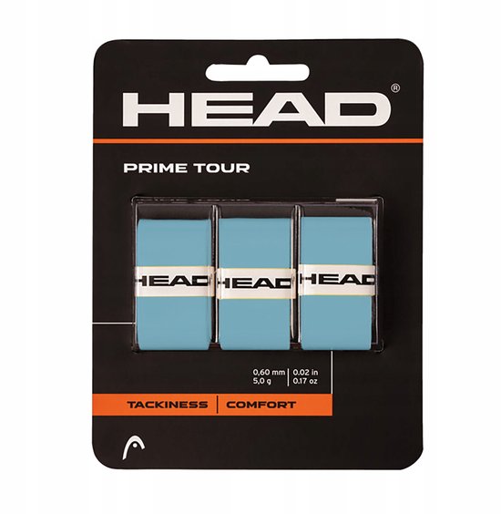 Drie blauwe Head Prime Tour tennissnaren met "HEAD" logo. 0,60 mm dik.