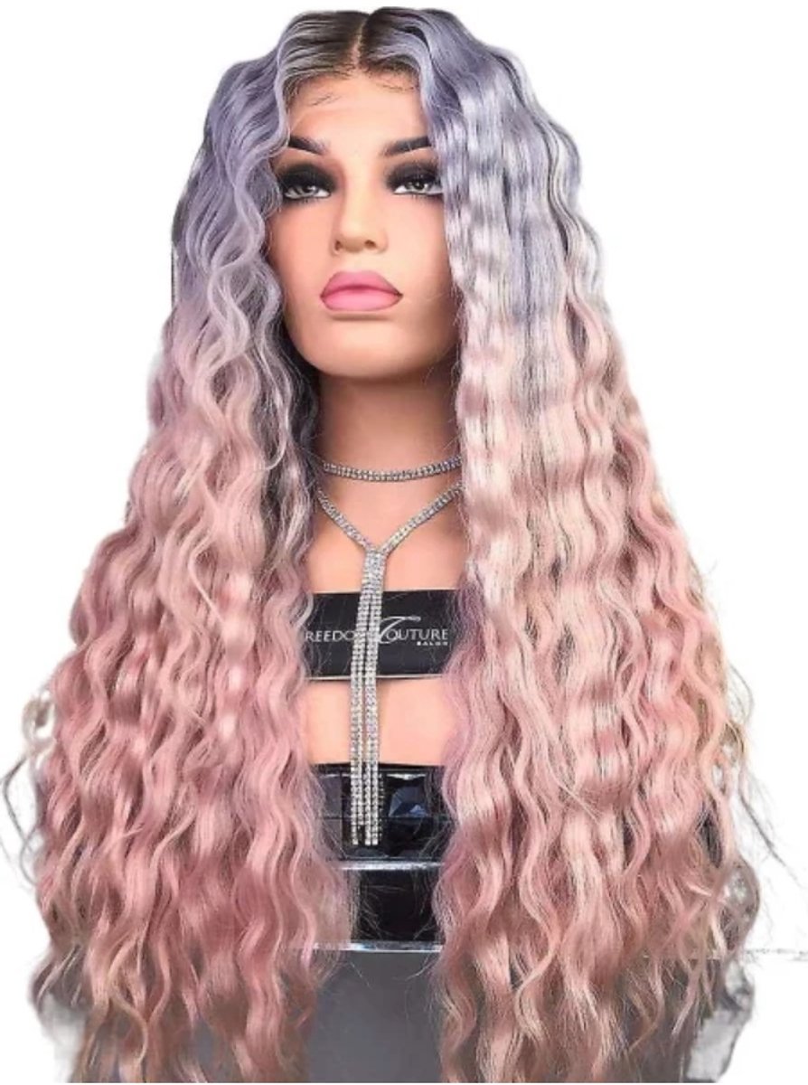 Roze Paarse Lange Golvende Pruik Synthetisch Haar - 75cm