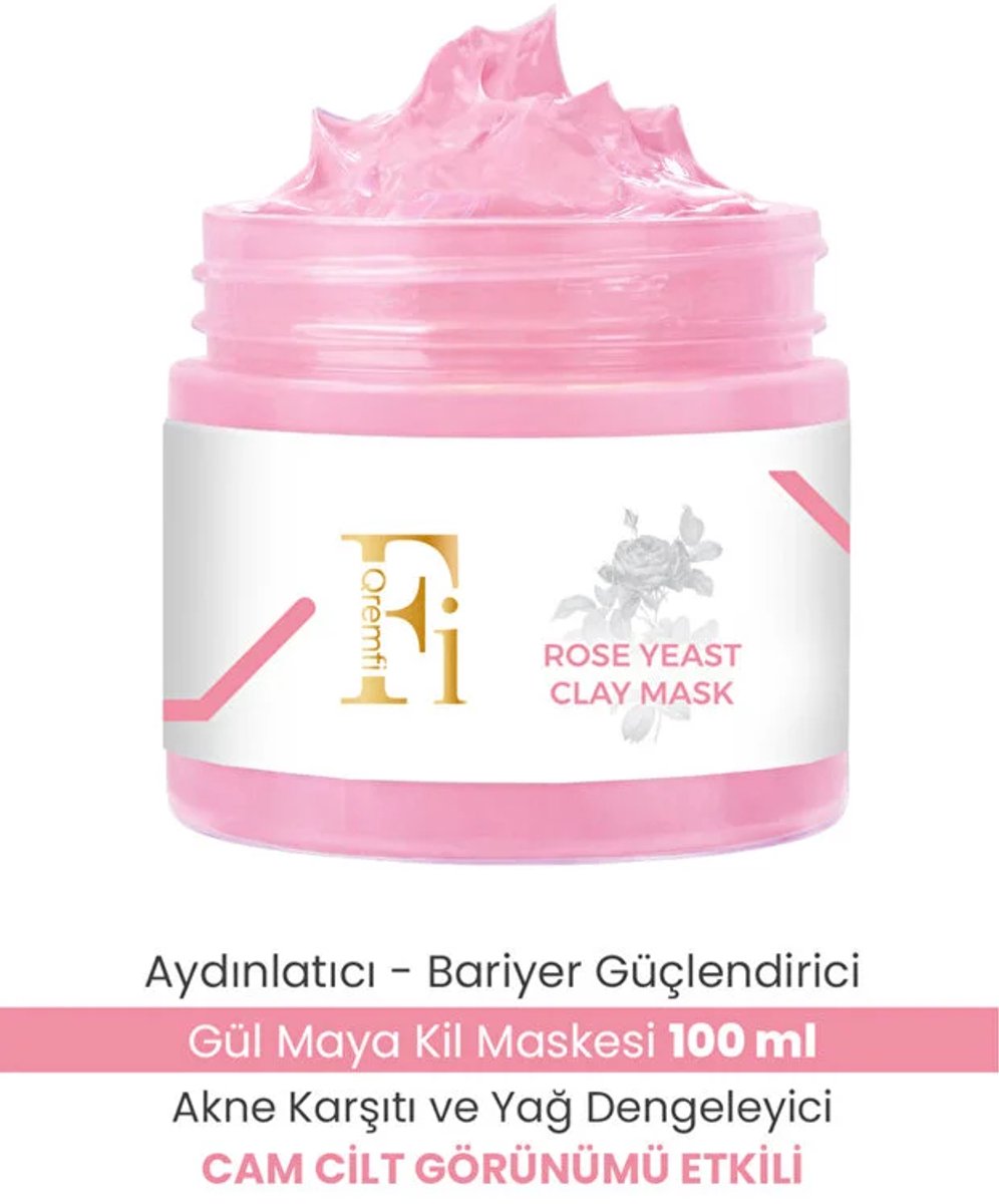 Qremfi Rose Yeast Clay Mask - Rozen Klei Gezichtsmasker - Reinigend & Talgregulerend - Met Hyaluronzuur & Panthenol - 100 ml
