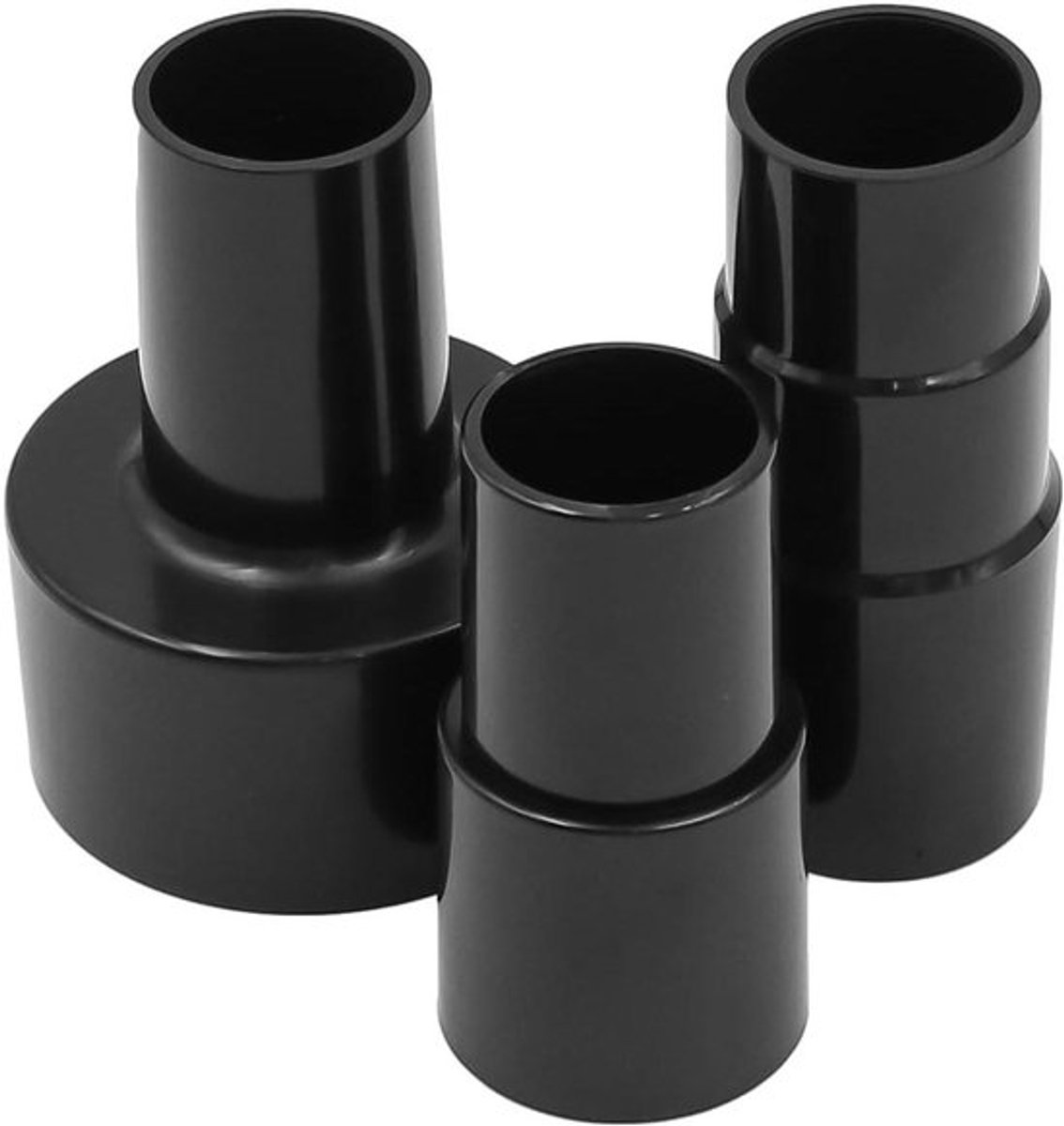 Stofzuigerslangadapterset - Universele aansluiting - 3-delige set - Verloop van 2-1/2 inch naar 1-1/4 inch - Voor diverse stofzuigers - Zwart