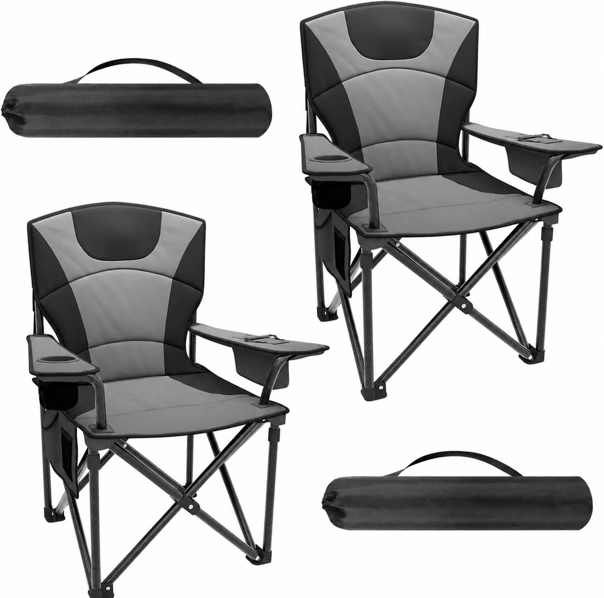 Atlasyx tuinstoelen - Strandstoel - Campingstoel - Klapstoel - Kampeerstoel - Vouwstoel - Visstoel - Opvouwbaar - Set van 2- Grijs