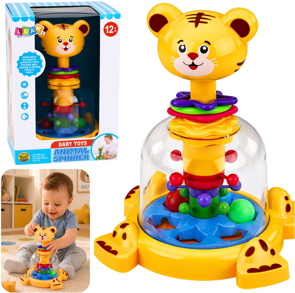 Interactieve Tiger Cat-tol met draaiende ballen voor baby's