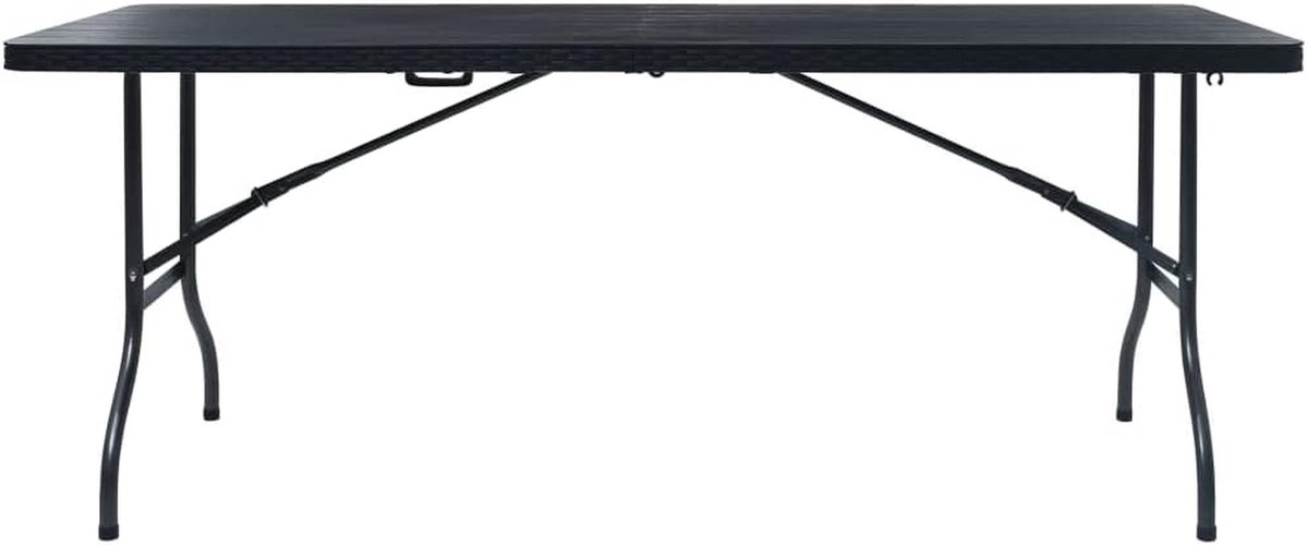 Inklapbare Tuin Eettafel - Klaptafel Picknicktafel - Buiten Eten - Rotan-look HDPE - 180 x 75 x 72 cm - Zwart