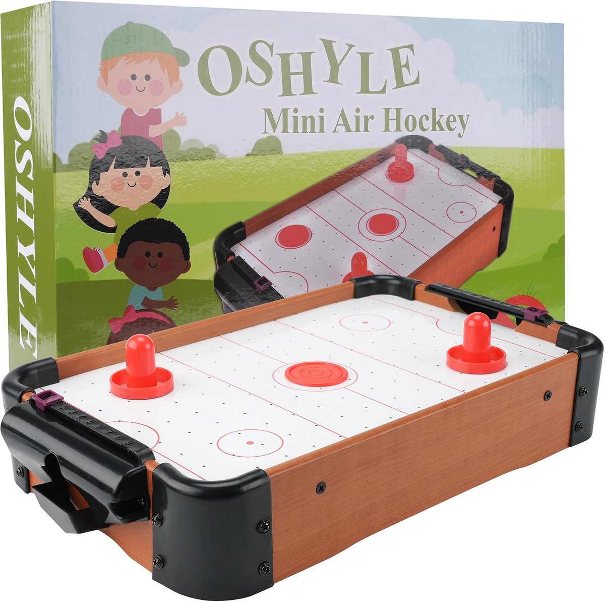 Mini Air Hockey Table Made of MDF Wood - Portable Air Hockey Set with Powerful Fan - ShopVlot