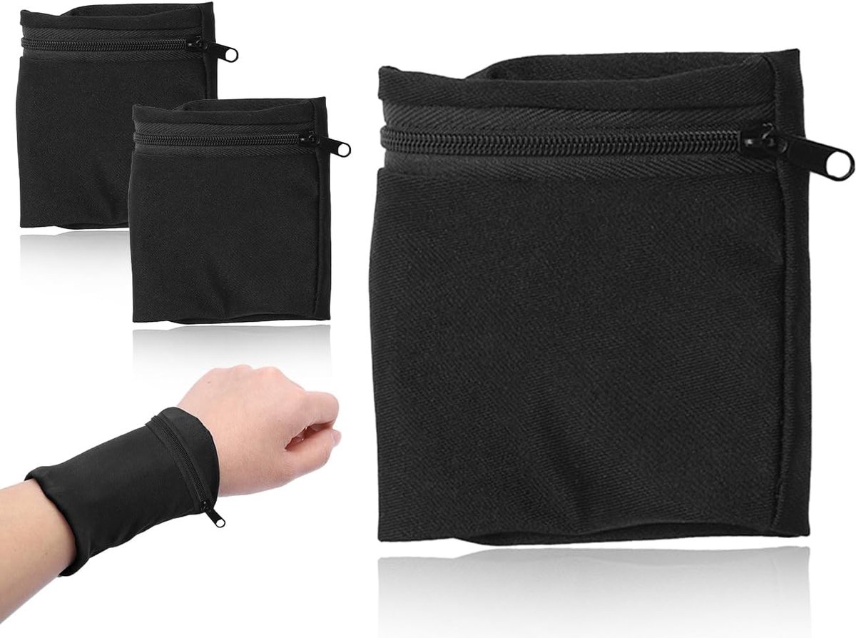 Pack of 2 wristbags, sports bag with zip, sports bracelet, sweatband with zip pocket, wrist bag, wrist bag, for sports - ShopVlot